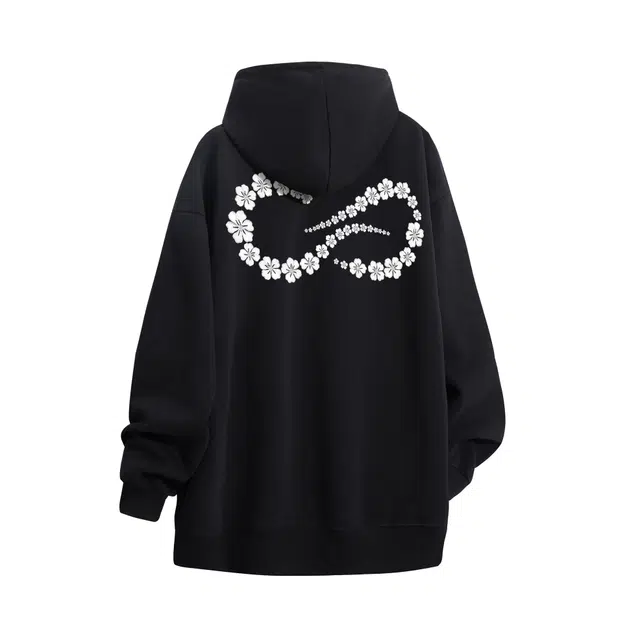 物质公式 重磅质感潮牌趣味仿刺绣花卉无限循环图案字母印花设计美式复古高街宽松简约日常通勤潮流时尚休闲透气百搭长袖连帽卫衣 男女同款