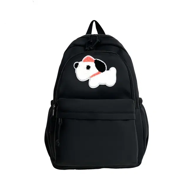 八小万 简约可爱小狗刺绣搭配卡通星星大容量学院风 百搭书包 帆布 双肩包 男女同款情侣款 多色