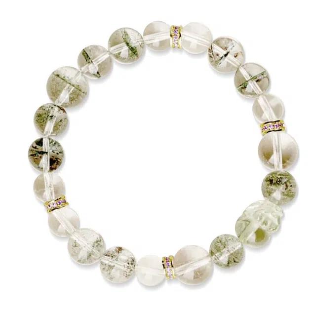 一世倾 聚财吸金招财转运好运连连小众设计简约时尚百搭暴富轻奢复古大气日常通勤礼盒氛围感天然 绿幽灵 水晶手串 男女同款情侣款