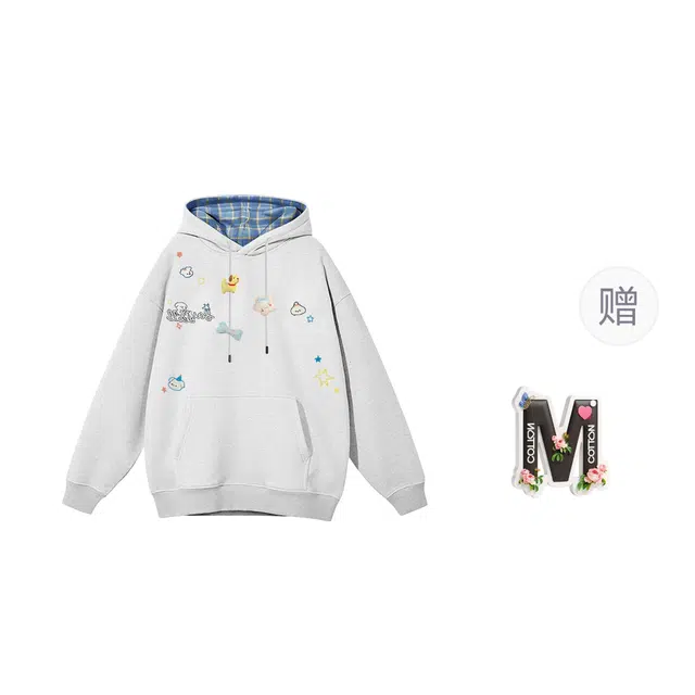棉购 连帽春秋刺绣薄款卡通加绒加厚潮流学生美式重磅外套宽松版型卫衣 男女同款