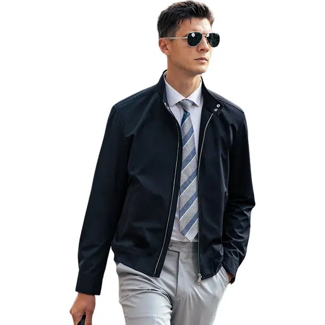 布先生 纯色复古英伦风立领上衣隐形插袋速干长袖夹克外套 男款