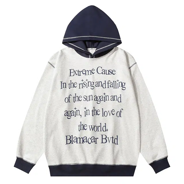 拾个壹先生 美式复古高街拼色小众宽松休闲百搭字母帽衫卫衣 男女同款