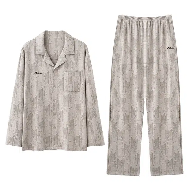 木林森 垂顺不易皱居家长袖长裤印花经典版型轻薄凉感睡衣套装 男款