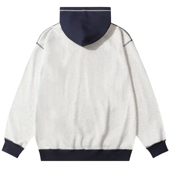 拾个壹先生 美式复古高街拼色小众宽松休闲百搭字母帽衫卫衣 男女同款