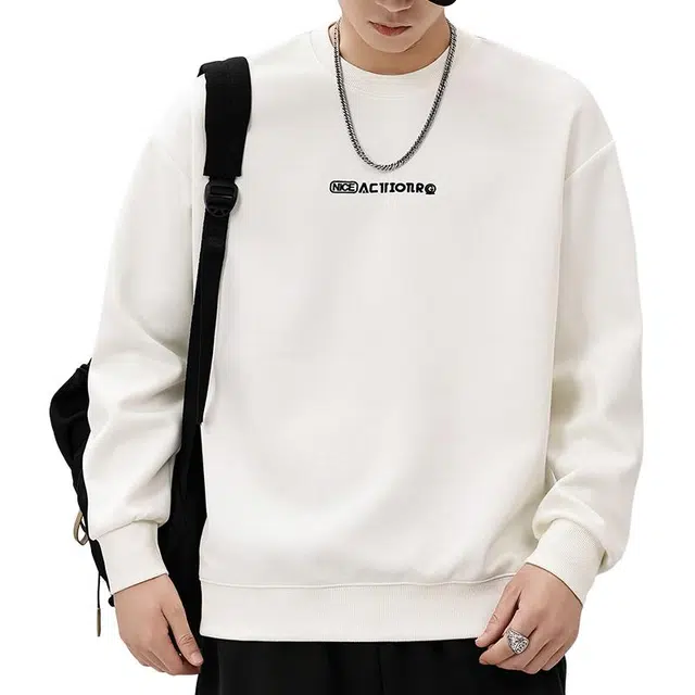 协协乐 美式重磅春秋季宽松圆领打底衫时尚字母印花套头男士休闲百搭长袖上衣设计小众款卫衣 男款