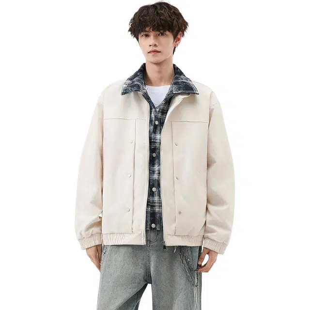 冈哉  美式复古秋冬款格子拼接假两件百搭宽松个性潮流潮牌时尚慵懒感日常通勤柔软舒适亲肤夹克 男女同款