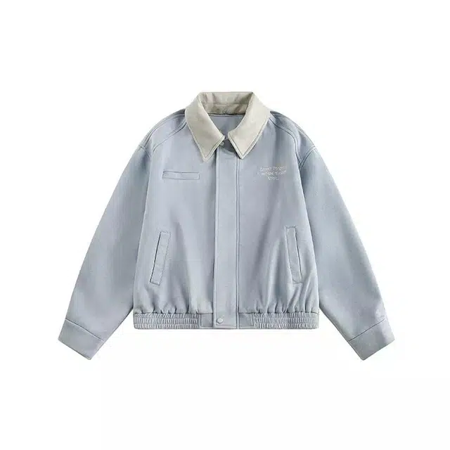 小卷要加油 刺绣麂皮绒棒球服外套女春秋设计感翻领宽松早秋夹克 女款