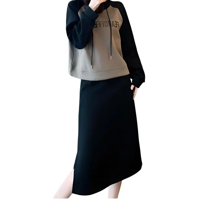 丝絮丝绸 高端气质时尚百搭洋气卫衣半身裙两件套裙装套装 女款