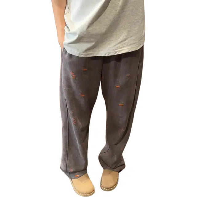 徐百货 美式重磅破洞弯刀卫裤春秋季慵懒风穿搭小众裤子垂感高级感百搭直筒裤休闲裤 男女同款