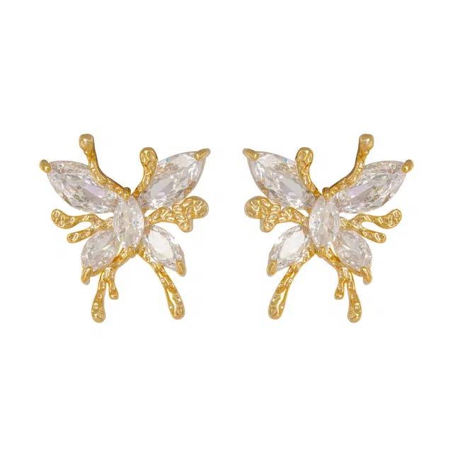 澜耀 超闪气质蝴蝶 小众设计精致时尚百搭个性耳饰#好运 合金 耳环 女款