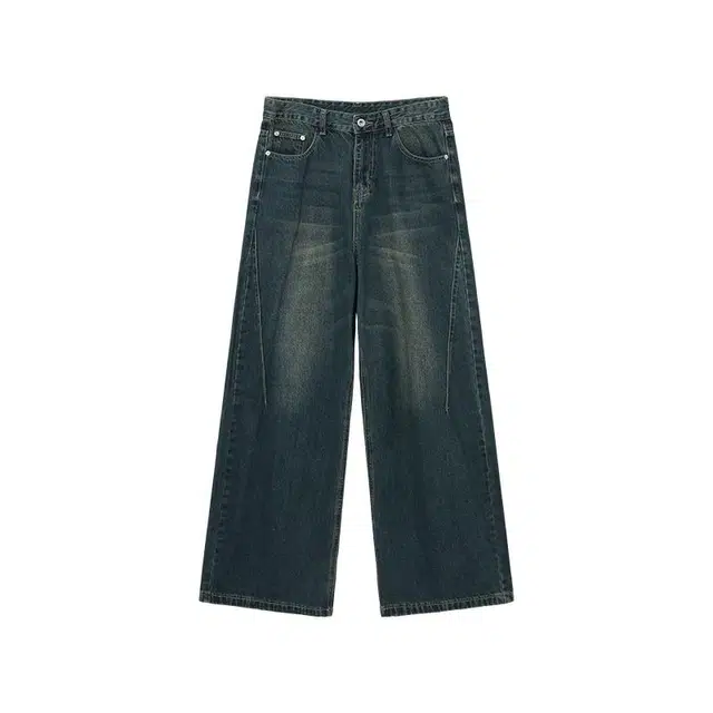 大格子与黑猫 男秋冬美式高街复古做旧水洗宽松直筒长裤潮牌百搭阔腿裤子牛仔裤 男女同款