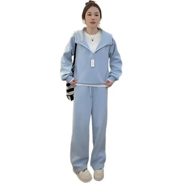 丝絮丝绸 秋季时尚小个子宽松阔腿裤两件套休闲套装 女款