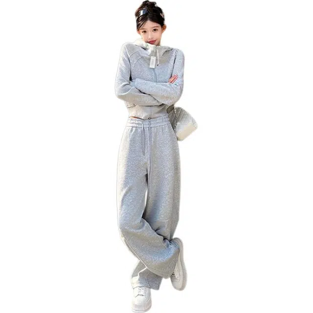 丝絮丝绸 秋季洋气减龄韩版卫衣外套阔腿裤两件套休闲套装 女款