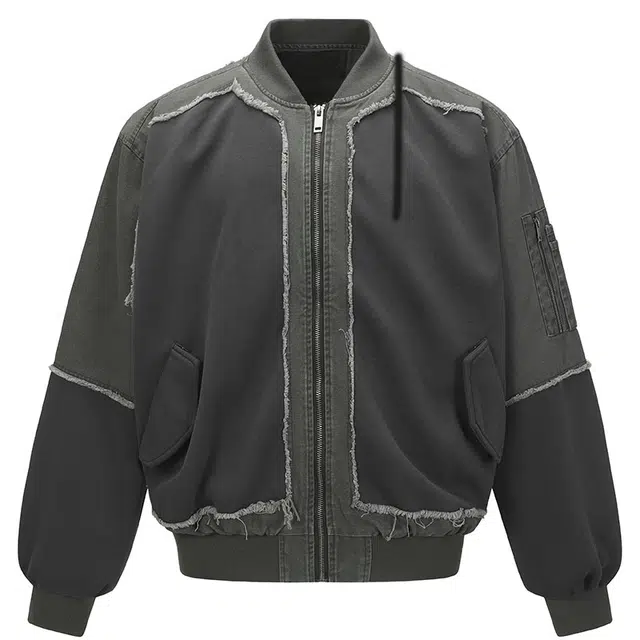 拾个壹先生 美式复古高街做旧拼接拼色宽松休闲百搭高级感外套夹克 男女同款