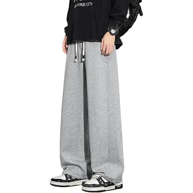 协协乐 高街风卫裤拼接设计感春秋季宽松直筒阔腿拖地裤百搭青少年抽绳痞帅运动长裤休闲裤 男款