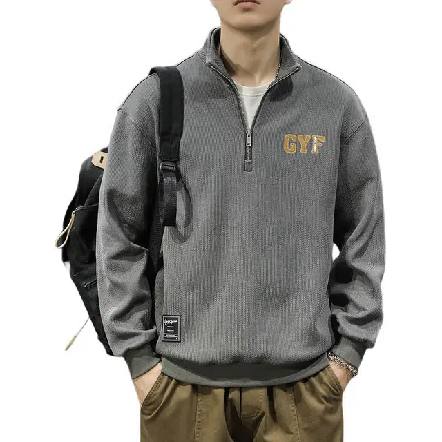 前进牛 美式休闲经典潮牌运动学院风半拉链卫潮流百搭雅痞宽松运动休闲针织衫 男款