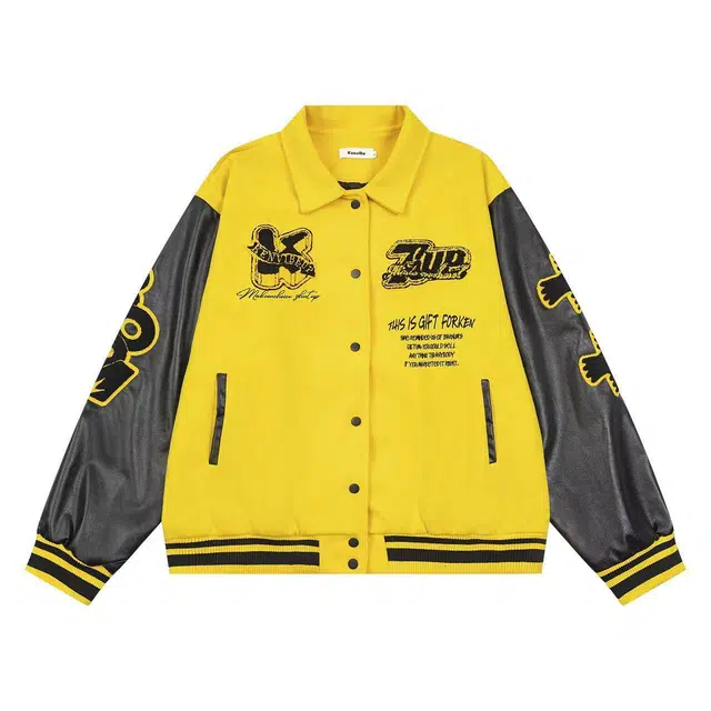 稻草人 美式潮酷经典百搭字母刺绣夹克 男女同款