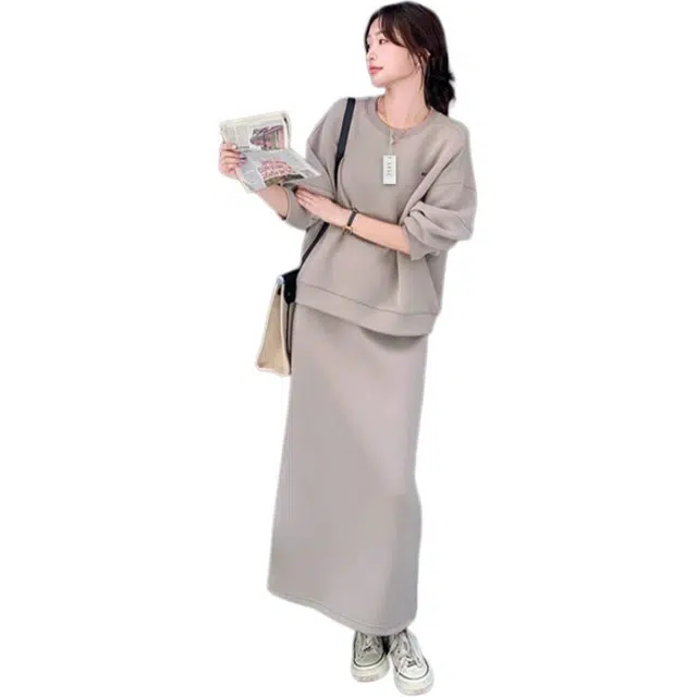 丝絮丝绸 韩系休闲气质减龄成套搭配炸街半身裙两件套 裙装套装 女款