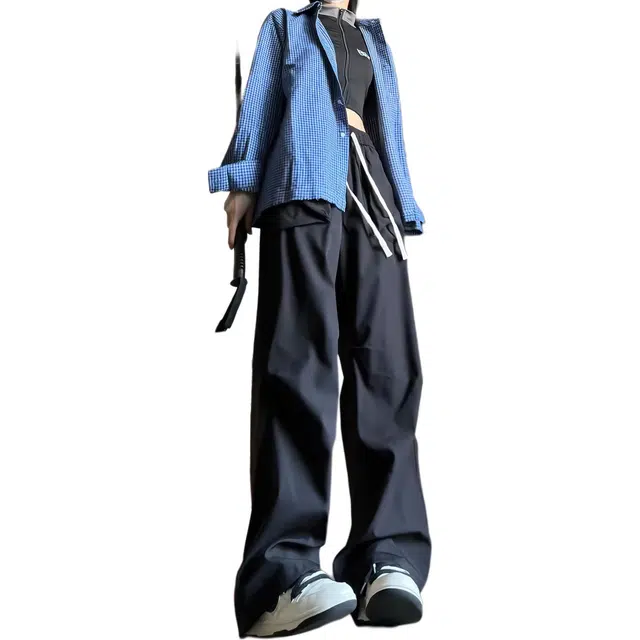 欧迪芬 工装裤春秋季宽松直筒百搭长裤子学生口袋个性抽绳潮牌休闲裤 男女同款