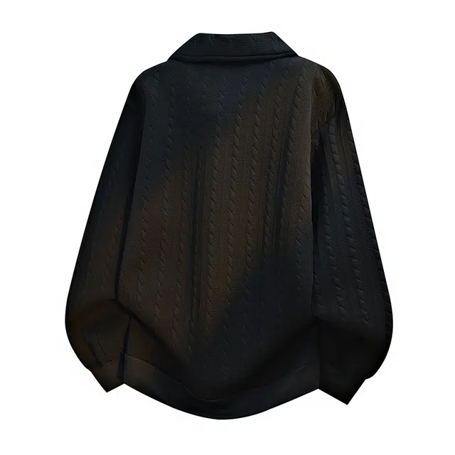 左岸 青少年港风时尚潮牌休闲宽松简约长袖翻领上衣百搭帅气穿搭舒适加肥加大码外衣提花肌理感春秋卫衣 男款