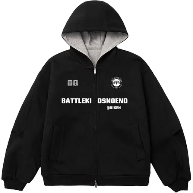 爱肯 复古印花连帽外套 宽松显瘦拉链款休闲百搭上衣卫衣 男女同款