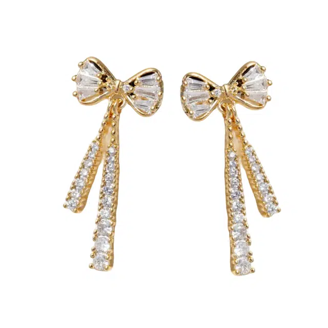 澜耀 个性金色蝴蝶结 轻奢时尚百搭小众精致简约潮流耳饰#好运 合金 耳环 女款