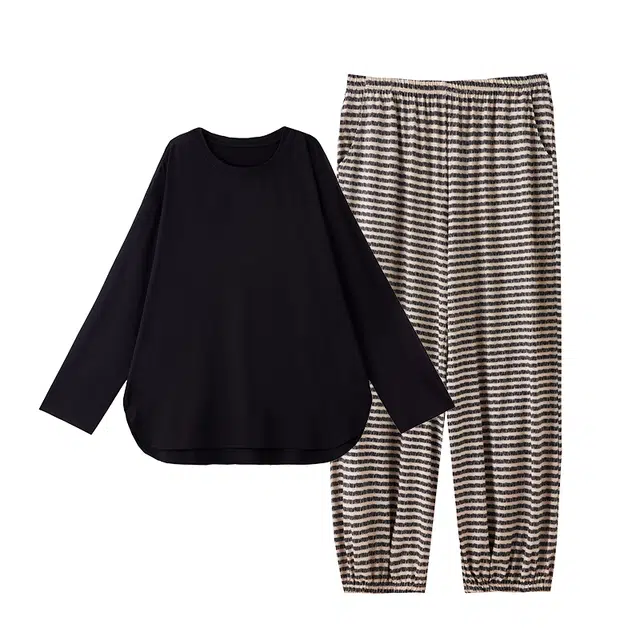 俏薇妮 柔软舒适春秋款莫代尔棉圆领长袖长裤套装睡衣礼盒 男款