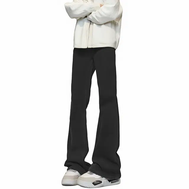 物质公式 重工白色弯刀裤美式复古高街水洗做旧纯色基础款宽松百搭窄版设计感加绒直筒阔腿弹力休闲显高显瘦高腰废土风微喇牛仔裤 男女同款