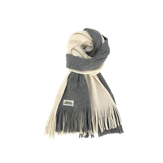 加菲猫家族 秋冬纯色拼接学院风休闲百搭保暖 绒线围巾 男女同款情侣款