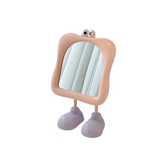 格安诺可爱大脚丫化妆镜桌面卡通眼睛学生宿舍镜美妆补妆梳妆公主镜高清镜面 台式镜立式镜