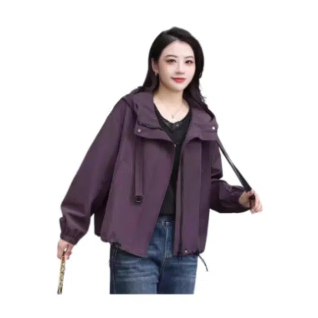 丝絮丝绸 韩版时尚宽松休闲百搭连帽外套风衣 女款