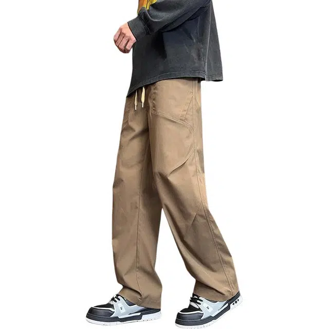 么宁 秋冬季美式高街垂感宽松直筒裤简约百搭个性潮流时尚阔腿休闲裤 男女同款