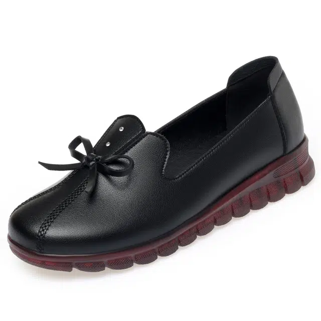 阿比让 二层牛皮 妈妈款蝴蝶结柔软舒适轻便透气 女士休闲单鞋 女