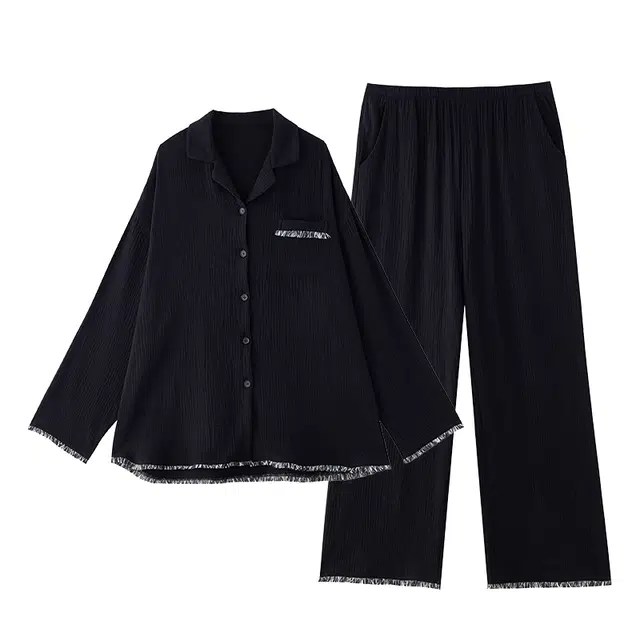 俏薇妮 轻松舒适春秋款纯棉纱布婴儿棉长袖宽松家居服睡衣套装 女款