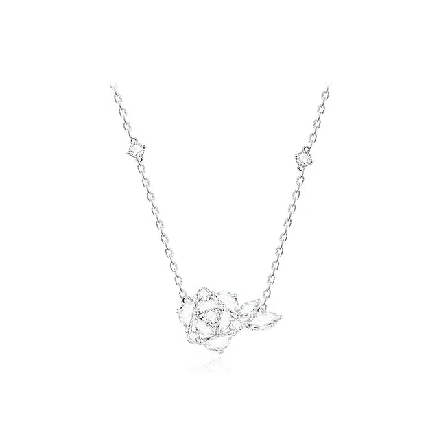 艾卡拉 玫瑰花时尚高级小香风简约国风设计 银 项链 男女同款情侣款