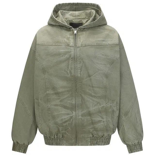 拾个壹先生 美式复古高街水洗做旧褶皱宽松休闲百搭纯色外套夹克 男女同款