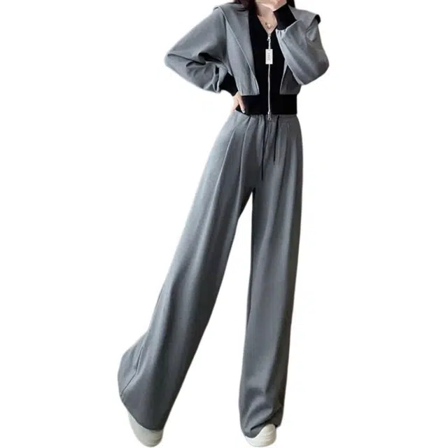 丝絮丝绸 秋季时尚洋气卫衣阔腿裤两件套休闲套装 女款
