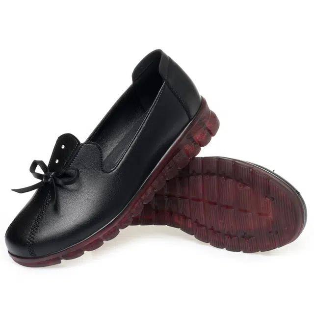 阿比让 二层牛皮 妈妈款蝴蝶结柔软舒适轻便透气 女士休闲单鞋 女