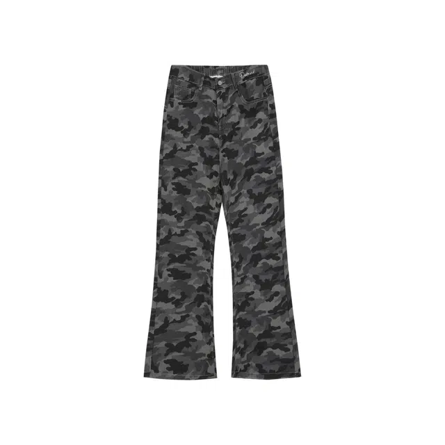 普鲁士多特蒙德 美式复古高街直筒微喇弯刀裤设计水洗做旧街头风宽松百搭通勤舒适迷彩牛仔裤休闲裤 男女同款