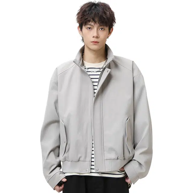 顶峰保罗 美式短款飞行员工装立领无性别主义宽松纯色休闲运动潮牌高街夹克 男女同款