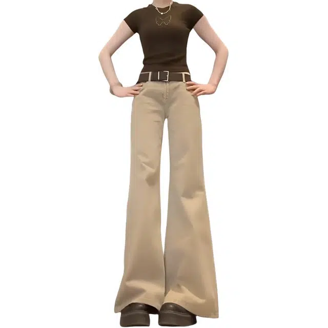 如续 美式复古微喇女秋冬低腰显瘦不贴腿垂感阔腿裤牛仔裤 女款