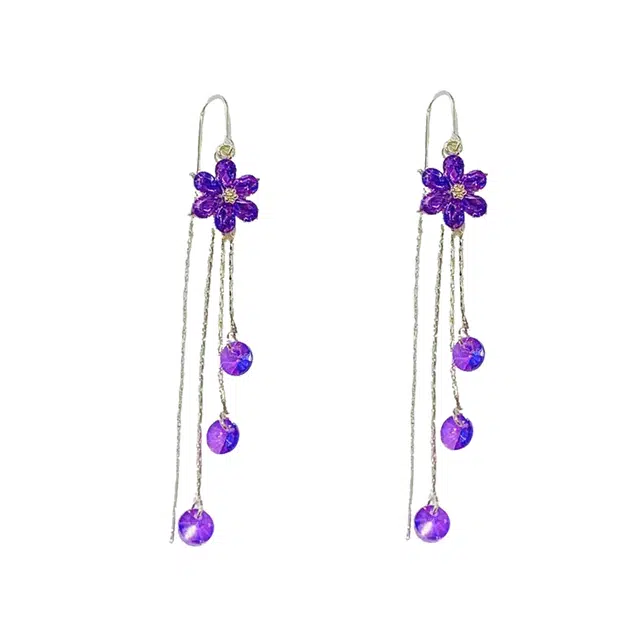 澜耀 超仙轻奢紫色花朵流苏 欧美时尚气质优雅精致耳饰 合金 耳线 女款