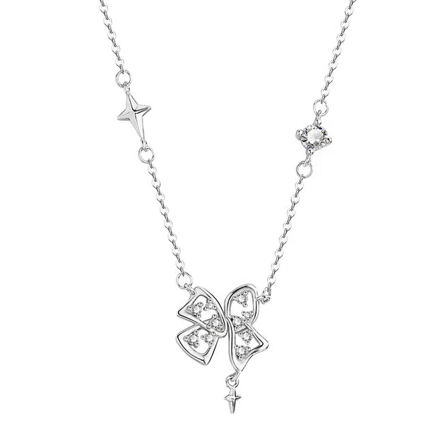 【繁花什锦】 艾卡拉 灵动幸运四叶草璀璨设计 银 项链 男女同款情侣款