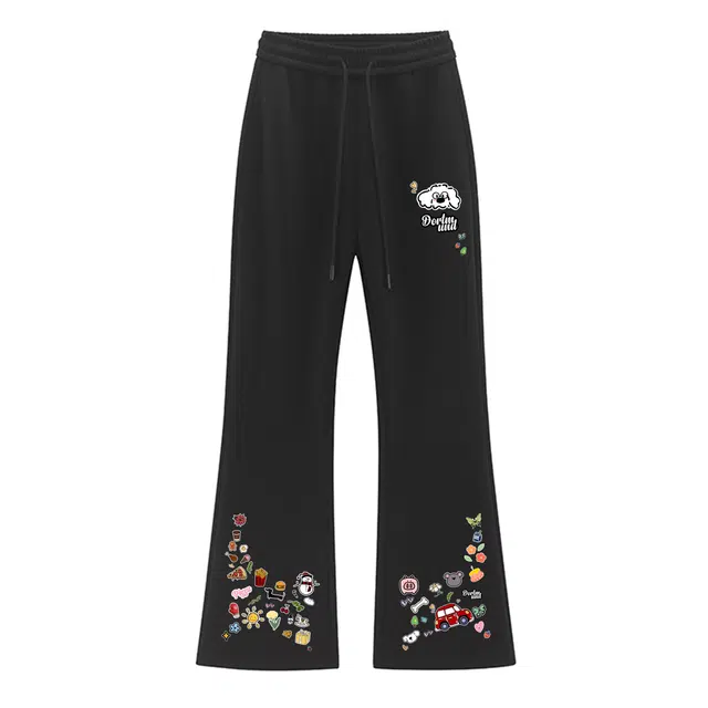 普鲁士多特蒙德 创意贴纸印花微喇针织弯刀卫裤美式重磅学院风亲肤柔软百搭运动裤显高显瘦宽松休闲裤 男女同款