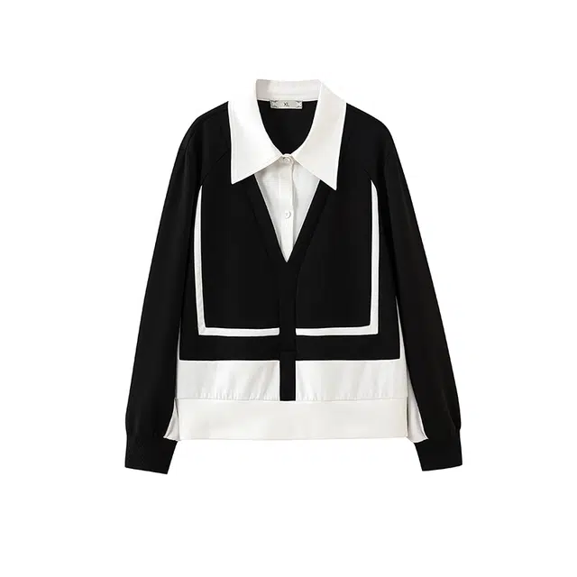 云妃秀 大码女装卫衣翻领拼色百搭气质时尚宽松显瘦遮肉胖妹妹秋季 女款