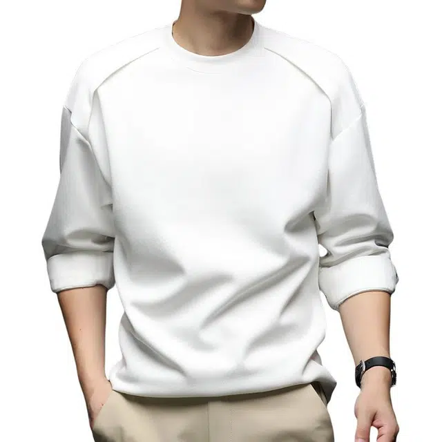 卡丹狄诺 长绒棉宽松休闲秋冬季长袖·男轻奢品质户外潮流百搭纯色上衣打底衫男圆领卫衣 男女同款