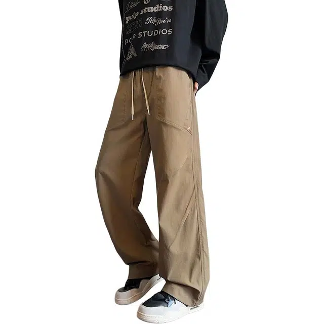 么宁 秋冬季美式高街垂感宽松直筒裤简约百搭个性时尚运动阔腿休闲裤 男女同款