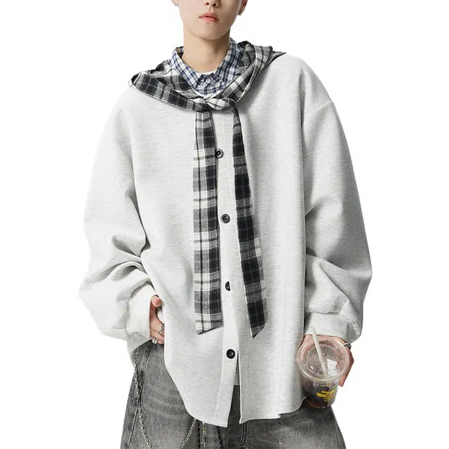 艾梵斯贝 美式复古潮流设计感格子大帽子撞色大码潮酷个性街头高街风法式慵懒风宽松休闲商务高级感百搭开衫卫衣 男款