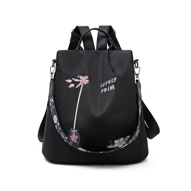 老人头 潮流刺绣百搭轻便通勤日常旅行背包 织物 双肩包 常规 女款 黑色/卡其色