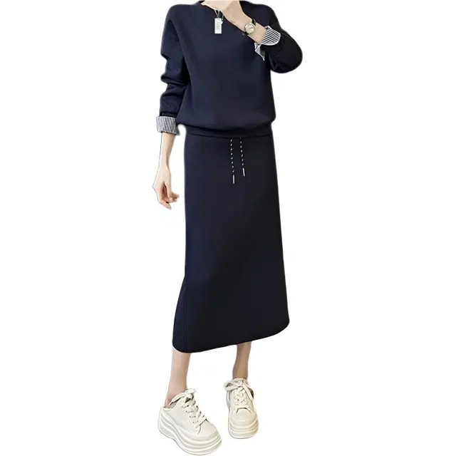 丝絮丝绸 秋季韩系休闲气质洋气卫衣半身裙两件套裙装套装 女款